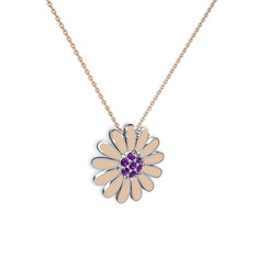 Ametist 14 ayar beyaz altın kolye (Ekru mineli, 40 cm rose altın rolo zincir)