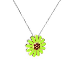 Papatya Kolye - Garnet 14 ayar altın kolye (Neon yeşil mineli, 40 cm gümüş rolo zincir) #1hdeisu