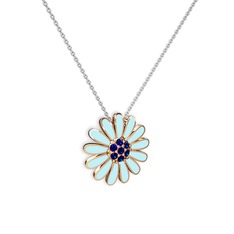 Papatya Kolye - Lab safir 14 ayar rose altın kolye (Pastel mavi mineli, 40 cm beyaz altın rolo zincir) #1hgng6y
