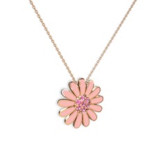 Papatya Kolye - Pembe kuvars 14 ayar rose altın kolye (Pastel pembe mineli, 40 cm rose altın rolo zincir) #1hnyscp