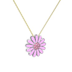 Pembe kuvars 8 ayar beyaz altın kolye (Pembe mineli, 40 cm altın rolo zincir)