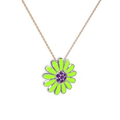 Papatya Kolye - Ametist 925 ayar gümüş kolye (Neon yeşil mineli, 40 cm rose altın rolo zincir) #1i9tpc4
