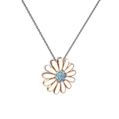 Papatya Kolye - Akuamarin 14 ayar rose altın kolye (Beyaz mineli, 40 cm gümüş rolo zincir) #1ilw7w4