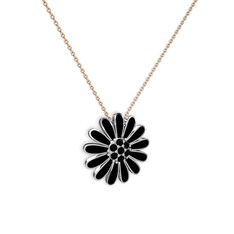 Papatya Kolye - Siyah zirkon 18 ayar beyaz altın kolye (Siyah mineli, 40 cm rose altın rolo zincir) #1ir2elk