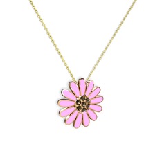 Papatya Kolye - Dumanlı kuvars 8 ayar rose altın kolye (Pembe mineli, 40 cm altın rolo zincir) #1ir2zii