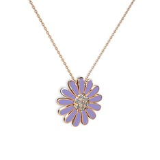 Beyaz zirkon 18 ayar rose altın kolye (Menekşe mineli, 40 cm rose altın rolo zincir)