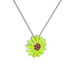 Papatya Kolye - Rodolit garnet 8 ayar altın kolye (Neon yeşil mineli, 40 cm gümüş rolo zincir) #1itrk7l