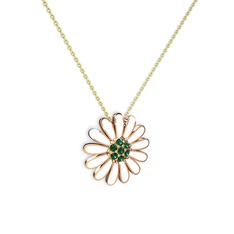 Papatya Kolye - Yeşil kuvars 8 ayar rose altın kolye (Beyaz mineli, 40 cm gümüş rolo zincir) #1ivg1x6