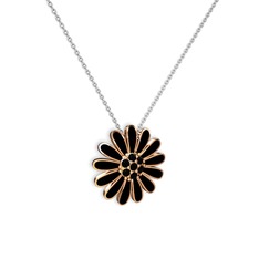 Papatya Kolye - Siyah zirkon 925 ayar rose altın kaplama gümüş kolye (Siyah mineli, 40 cm beyaz altın rolo zincir) #1j0mfq