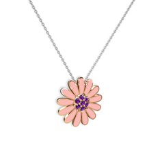 Ametist 8 ayar rose altın kolye (Pastel pembe mineli, 40 cm beyaz altın rolo zincir)