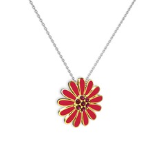 Papatya Kolye - Rodolit garnet 18 ayar altın kolye (Kırmızı mineli, 40 cm beyaz altın rolo zincir) #1j3ez5h