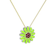Garnet 18 ayar beyaz altın kolye (Neon yeşil mineli, 40 cm gümüş rolo zincir)