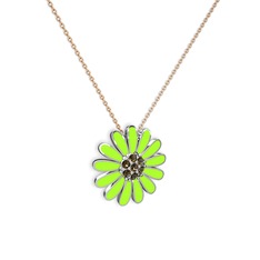 Dumanlı kuvars 8 ayar beyaz altın kolye (Neon yeşil mineli, 40 cm rose altın rolo zincir)