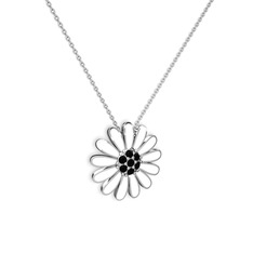 Siyah zirkon 925 ayar gümüş kolye (Beyaz mineli, 40 cm beyaz altın rolo zincir)