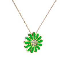 Pırlanta 14 ayar altın kolye (0.252 karat, yeşil mineli, 40 cm rose altın rolo zincir)