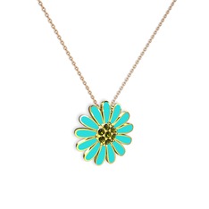 Peridot 925 ayar altın kaplama gümüş kolye (Turkuaz mineli, 40 cm rose altın rolo zincir)
