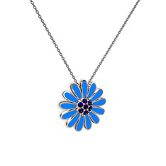 Lab safir 14 ayar rose altın kolye (Mavi mineli, 40 cm gümüş rolo zincir)