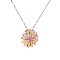 Pembe kuvars 14 ayar rose altın kolye (Ekru mineli, 40 cm rose altın rolo zincir)