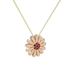 Papatya Kolye - Rodolit garnet 18 ayar rose altın kolye (Ekru mineli, 40 cm altın rolo zincir) #1kpmqzr