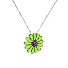 Ametist 925 ayar siyah rodyum kaplama gümüş kolye (Neon yeşil mineli, 40 cm beyaz altın rolo zincir)