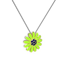 Lab safir 14 ayar altın kolye (Neon yeşil mineli, 40 cm gümüş rolo zincir)