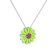 Papatya Kolye - Kök yakut 14 ayar beyaz altın kolye (Neon yeşil mineli, 40 cm beyaz altın rolo zincir) #1l20x7l