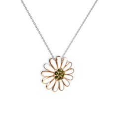 Papatya Kolye - Peridot 925 ayar rose altın kaplama gümüş kolye (Beyaz mineli, 40 cm beyaz altın rolo zincir) #1llh4p7