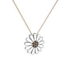 Papatya Kolye - Dumanlı kuvars 18 ayar beyaz altın kolye (Beyaz mineli, 40 cm rose altın rolo zincir) #1lm46zr