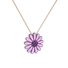 Papatya Kolye - Ametist 925 ayar siyah rodyum kaplama gümüş kolye (Pembe mineli, 40 cm rose altın rolo zincir) #1lojx4w
