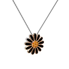Sitrin 8 ayar rose altın kolye (Siyah mineli, 40 cm gümüş rolo zincir)