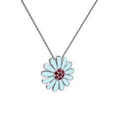 Papatya Kolye - Rodolit garnet 8 ayar beyaz altın kolye (Pastel mavi mineli, 40 cm gümüş rolo zincir) #1lu3s3v
