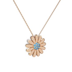 Papatya Kolye - Akuamarin 14 ayar rose altın kolye (Ekru mineli, 40 cm rose altın rolo zincir) #1lupfck