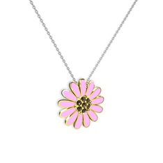 Papatya Kolye - Dumanlı kuvars 8 ayar altın kolye (Pembe mineli, 40 cm gümüş rolo zincir) #1lvz1je