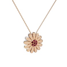 Papatya Kolye - Rodolit garnet 8 ayar rose altın kolye (Ekru mineli, 40 cm rose altın rolo zincir) #1lwluqm
