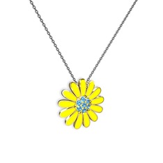 Akuamarin 18 ayar altın kolye (Sarı mineli, 40 cm gümüş rolo zincir)