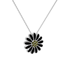 Peridot 8 ayar beyaz altın kolye (Siyah mineli, 40 cm gümüş rolo zincir)
