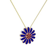 Rodolit garnet 18 ayar rose altın kolye (Lacivert mineli, 40 cm gümüş rolo zincir)