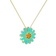 Sitrin 8 ayar altın kolye (Turkuaz mineli, 40 cm altın rolo zincir)