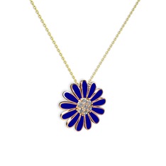 Pırlanta 18 ayar rose altın kolye (0.252 karat, lacivert mineli, 40 cm gümüş rolo zincir)