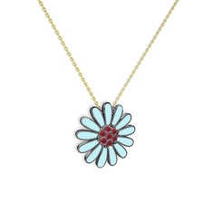 Papatya Kolye - Kök yakut 925 ayar siyah rodyum kaplama gümüş kolye (Pastel mavi mineli, 40 cm altın rolo zincir) #1mccwen