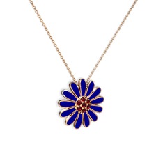 Papatya Kolye - Garnet 14 ayar rose altın kolye (Lacivert mineli, 40 cm rose altın rolo zincir) #1miyz9u