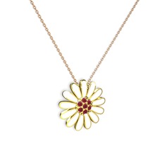 Papatya Kolye - Kök yakut 8 ayar altın kolye (Beyaz mineli, 40 cm rose altın rolo zincir) #1mmeetn