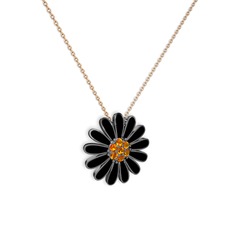 Papatya Kolye - Sitrin 925 ayar siyah rodyum kaplama gümüş kolye (Siyah mineli, 40 cm rose altın rolo zincir) #1mqgsg2