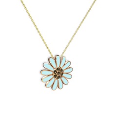 Papatya Kolye - Dumanlı kuvars 8 ayar rose altın kolye (Pastel mavi mineli, 40 cm altın rolo zincir) #1n4tjgb