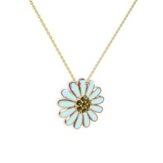 Peridot 18 ayar rose altın kolye (Pastel mavi mineli, 40 cm gümüş rolo zincir)