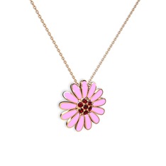 Papatya Kolye - Garnet 8 ayar rose altın kolye (Pembe mineli, 40 cm rose altın rolo zincir) #1nswpaq