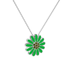 Papatya Kolye - Peridot 925 ayar gümüş kolye (Yeşil mineli, 40 cm beyaz altın rolo zincir) #1o7ylsr