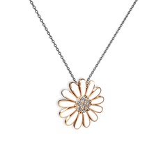 Pırlanta 8 ayar rose altın kolye (0.252 karat, beyaz mineli, 40 cm gümüş rolo zincir)