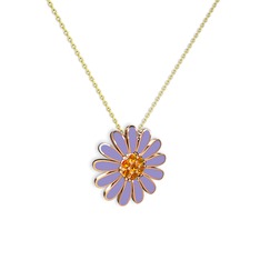 Papatya Kolye - Sitrin 925 ayar rose altın kaplama gümüş kolye (Menekşe mineli, 40 cm altın rolo zincir) #1oh2su6