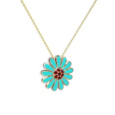 Papatya Kolye - Garnet 925 ayar rose altın kaplama gümüş kolye (Turkuaz mineli, 40 cm gümüş rolo zincir) #1oileym